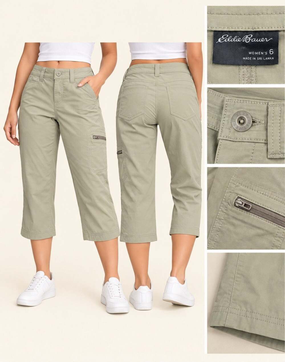 Gorpcore Eddie Bauer Rainier Women's Cargo Capri Pants Size 6 Sage Green Hiking
